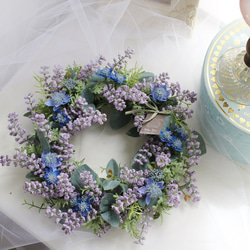 ふわもこベリーのリース＊アーティフィシャルフラワー（造花）リースです。可愛い！！ラベンダーカラーとブルーのお花 12枚目の画像