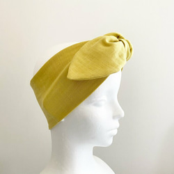 也可以當頭巾使用的圍巾♡多種用途日本製造高品質棉質護頸髮帶素色檸檬黃帶冰袋 第3張的照片