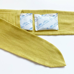 ターバンにもなるスカーフ♡使い方色々　日本製上質コットン　ネッククーラー　ヘアバンド　無地　レモンイエロー　保冷剤付き 8枚目の画像