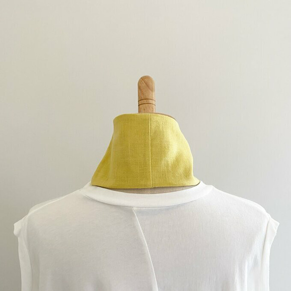 也可以當頭巾使用的圍巾♡多種用途日本製造高品質棉質護頸髮帶素色檸檬黃帶冰袋 第7張的照片