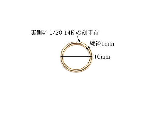 14KGF スリーパーフープピアス 10mm【1ペア販売】(14K-AA027 2枚目の画像