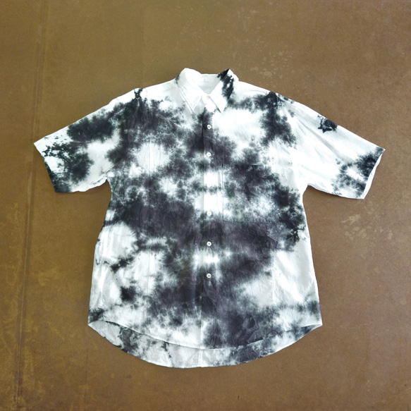 < OSOCU > Chita-momen S/S shirts 知多木綿 ちりめんシャツ  黒むら染 1枚目の画像