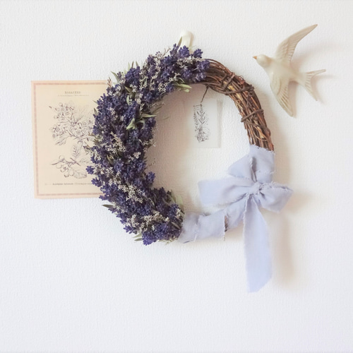 ラベンダーのドライフラワーリース(ラベンダーのタグ付き