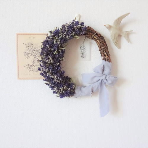 ラベンダーのドライフラワーリース(ラベンダーのタグ付き) リース hime