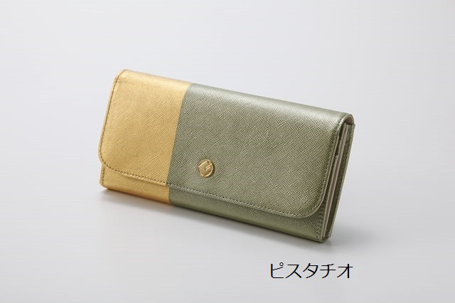 DAYBREAK«夜明け»　長財布　ピスタチオ　～京都の金箔押し仕上げ～