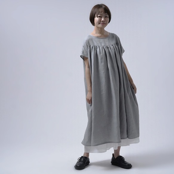 [亞麻洋裝]讓肩膀放鬆的洋裝/Ginzu a007d-gnz1 第1張的照片