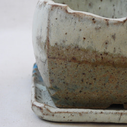 砂粒ナチュラル陶製角植木鉢(皿付き) 8枚目の画像