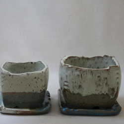 砂粒ナチュラル陶製角植木鉢(皿付き) 10枚目の画像
