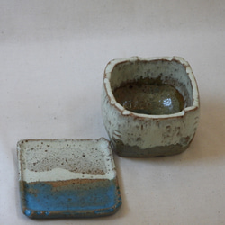 砂粒ナチュラル陶製角植木鉢(皿付き) 5枚目の画像