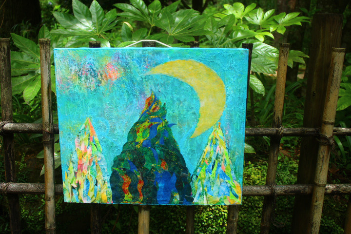 アクリル画ｘコラージュシリーズ＜山並みＮＯ１＞Ｆ－１０（キャンバス＞送料無料。