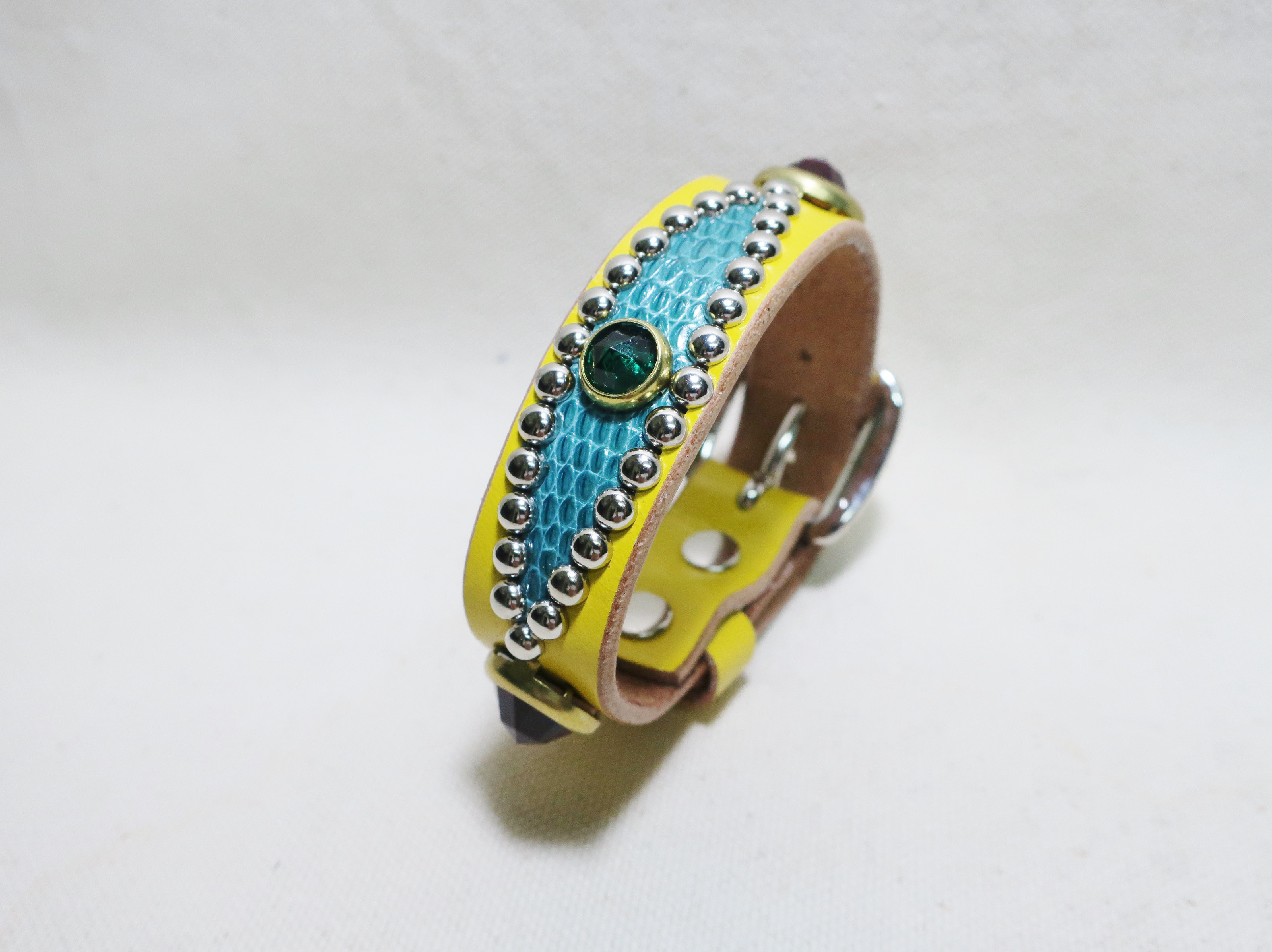 スタッズブレスレット サドルレザー リザード レザークラフト トカゲ革 ハンドクラフト レザーブレスレット 限定品 新品