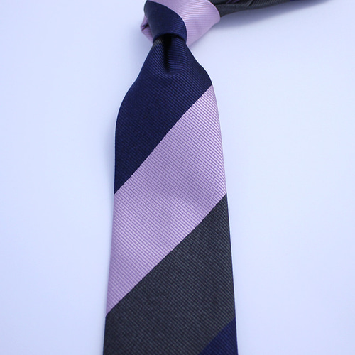 受注制作】3配色レジメンタルストライプ/ピンク×グレー×紺 ネクタイ