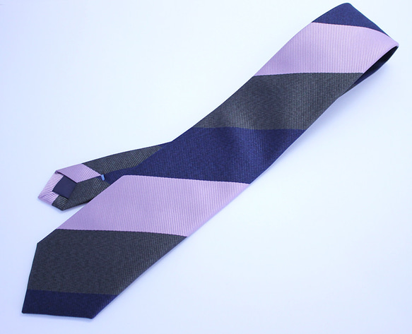 受注制作】3配色レジメンタルストライプ/ピンク×グレー×紺 ネクタイ