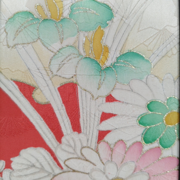壁掛け　和風 かべ飾り　古布・菊とカキツバタ　NO.51 3枚目の画像