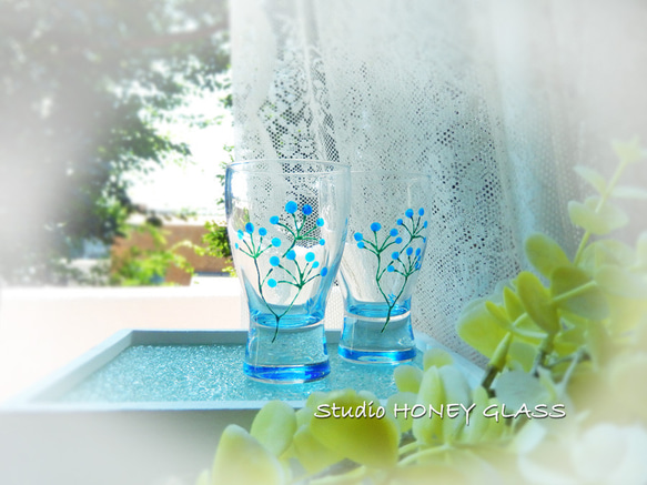 【新作】青い花のミニグラス（絵付けグラス） 4枚目の画像