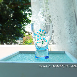 【新作】青い花のミニグラス（絵付けグラス） 2枚目の画像