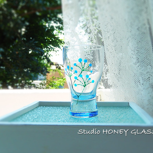 新作】青い花のミニグラス（絵付けグラス） グラス Studio HONEY GLASS