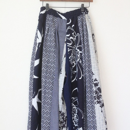 着物リメイク 花模様浴衣合せタックワイドパンツ キュロット・ワイド