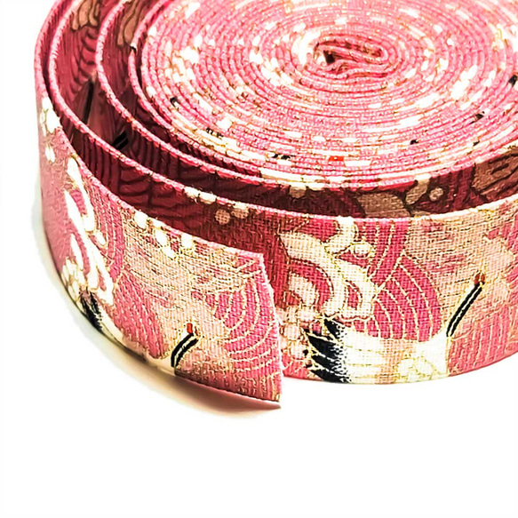 和柄 リボン 鶴 ピンク 25mm ◇ 1m～ 和風 テープ ゴールド 波 金 R000010-TP-25 4枚目の画像