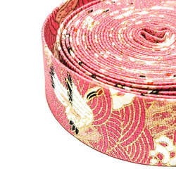 和柄 リボン 鶴 ピンク 25mm ◇ 1m～ 和風 テープ ゴールド 波 金 R000010-TP-25 3枚目の画像