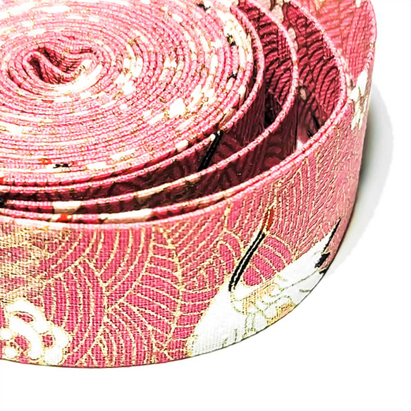 和柄 リボン 鶴 ピンク 25mm ◇ 1m～ 和風 テープ ゴールド 波 金 R000010-TP-25 2枚目の画像