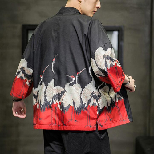 カーディガン メンズ 着物 羽織 鶴柄 浴衣 和式 甚平カジュアル 日焼け