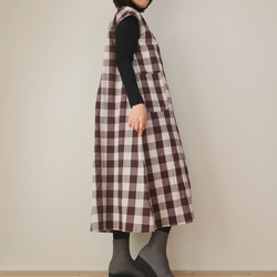 顯瘦寬鬆❣️法式連衣裙（自由/白&amp;棕格紋） 第4張的照片