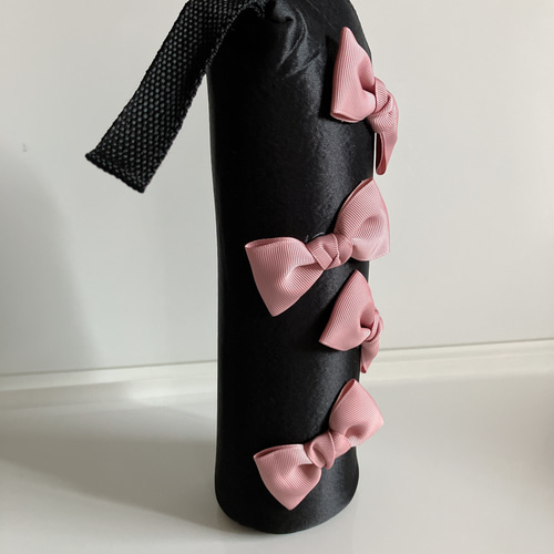 ピンクリボン付きブラック黒水筒カバー♡ペットボトルカバー水筒ケース