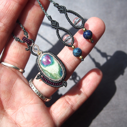 天然石マクラメネックレス ルビーインフックサイト ネックレス  