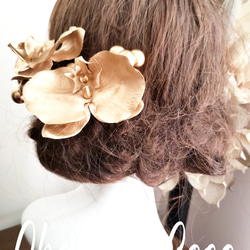 hirahira胡蝶蘭とゴールドベリーの髪飾り4点Set No852 3枚目の画像