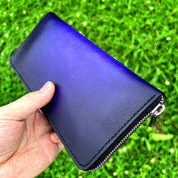 紫の金属ファスナー財布 / 革の手染め バイオレット（深紫） 8枚目の画像