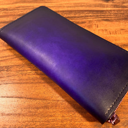紫の金属ファスナー財布 / 革の手染め バイオレット（深紫） 3枚目の画像