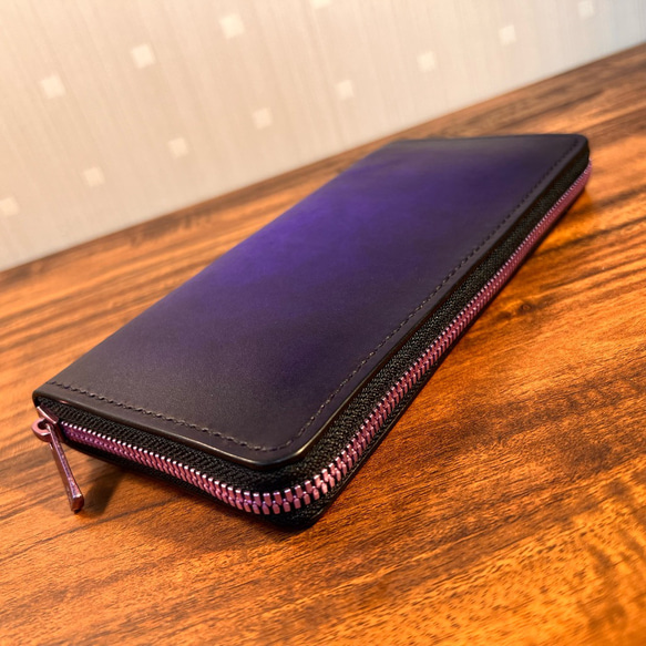 レザー製 紫色 長財布 紫 レトロ 本革製 長い財布 レディースウオレット ファスナー