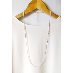 パールホワイト×ゴールド ビーズロングネックレス ネックレス