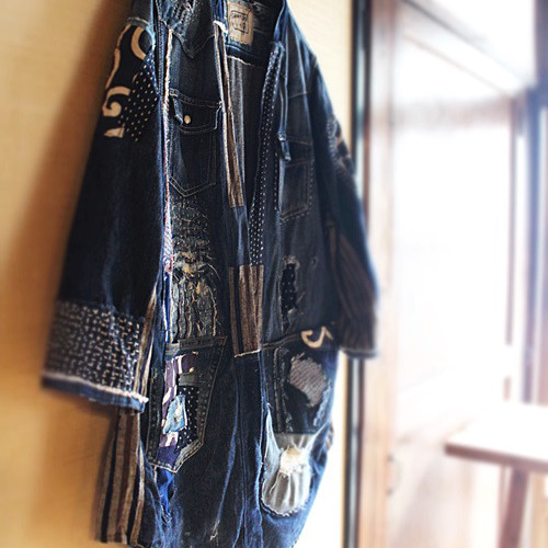 SAYOCAFE再構築、デニムパッチワーク襤褸テイスト半纏 SAYOCAFE再構築