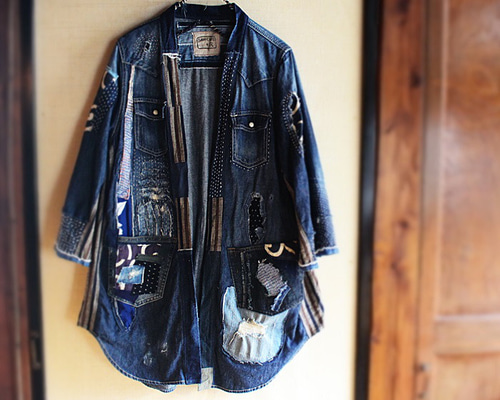 SAYOCAFE＋R/ダメージ加工の襤褸テイストデニム半纏 ジャケット
