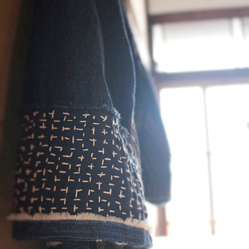 SAYOCAFE再構築、デニムパッチワーク襤褸テイスト半纏 SAYOCAFE再構築