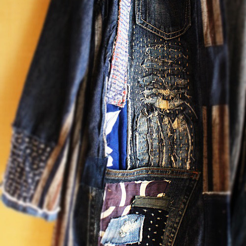 SAYOCAFE再構築、デニムパッチワーク襤褸テイスト半纏 SAYOCAFE再構築