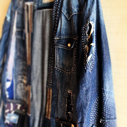 SAYOCAFE再構築、デニムパッチワーク襤褸テイスト半纏 SAYOCAFE再構築、デニムパッチワーク襤褸テイスト半纏