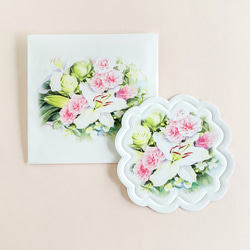バラとカサブランカ ダイカットメッセージカード花型3枚　封筒付き 8枚目の画像