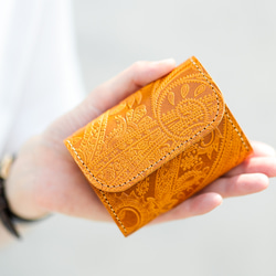 受注製作】刺繍4つ じゃばらミニ財布 グレー×ライトイエロー