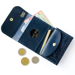 小さい財布 送料無料 栃木レザー ペイズリー型押し コンパクト ウォレット PABLO レッド 本革 ミニ財布 8枚目の画像