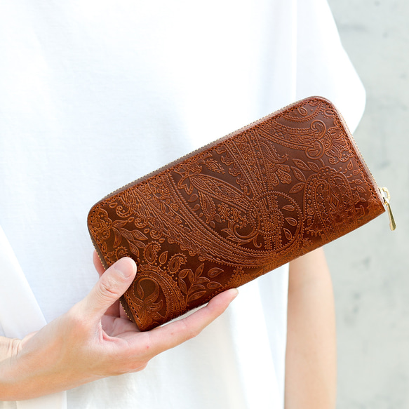 送料無料 長財布 栃木レザー ペイズリー型押し リミテッド ラウンドファスナー オーク 財布 メンズ レディース 本革 LWH1430957236(11011円)