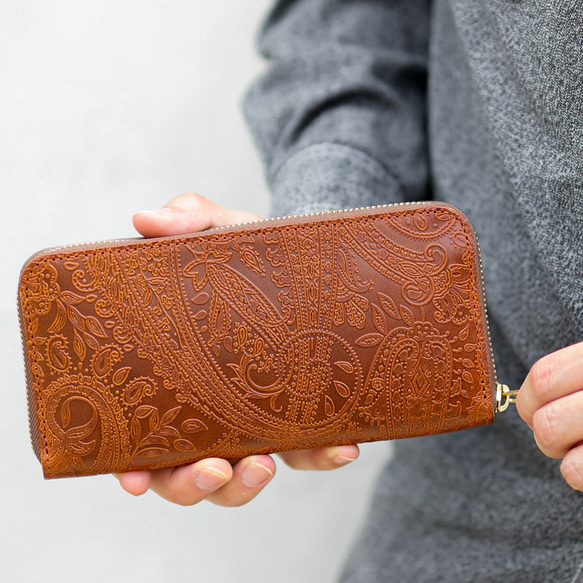 送料無料 長財布 栃木レザー ペイズリー型押し リミテッド ラウンドファスナー オーク 財布 メンズ レディース 本革 LWH1430957236(11011円)