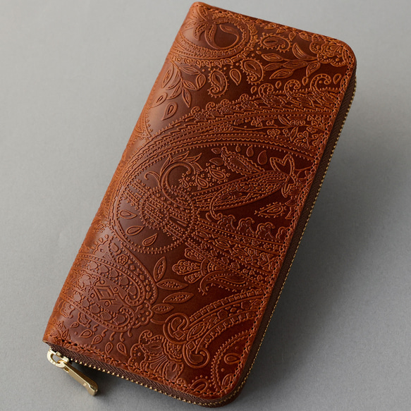 送料無料 長財布 栃木レザー ペイズリー型押し リミテッド ラウンドファスナー オーク 財布 メンズ レディース 本革 LWH1430957236(11011円)