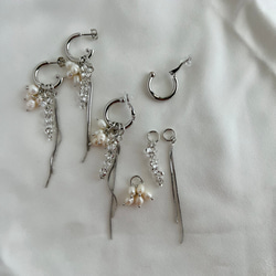 silver beads natural perl pierce / earring シルバー クリア シンプル 5枚目の画像