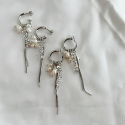 silver beads natural perl pierce / earring シルバー クリア シンプル 4枚目の画像