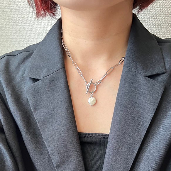 natural perl beads silver necklace シェル シンプル 淡水パール クリア ビーズ 5枚目の画像