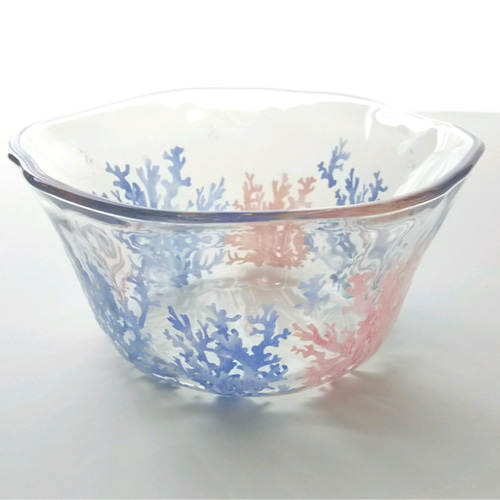 在庫限り】珊瑚柄てびねりガラスそうめん鉢4点セット (そうめん鉢