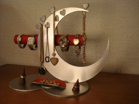 アクセサリースタンド　レッド指輪、ネックレス、腕時計三日月スタンド 8枚目の画像